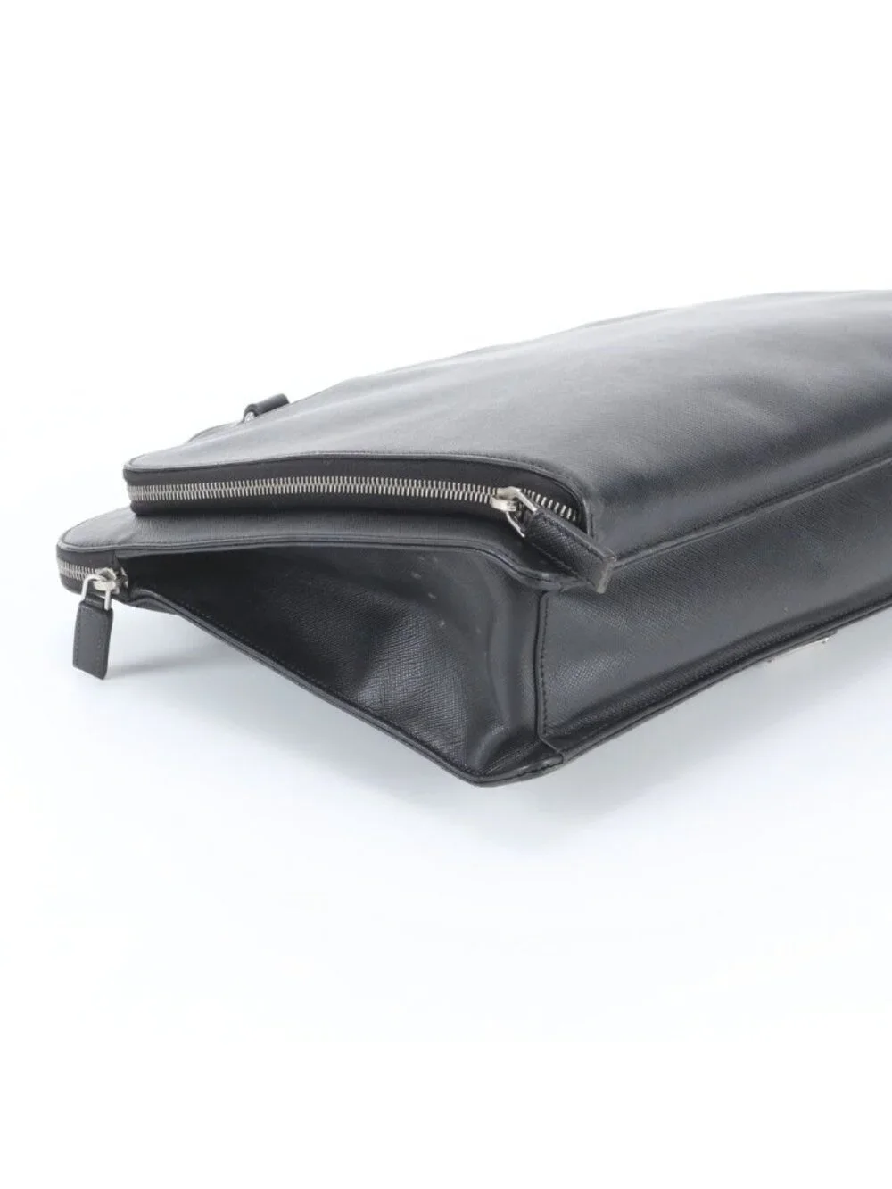 Prada Saffiano Triangle Logo Leather Business Document Tote Bag Black